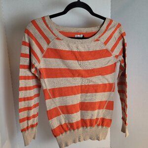 So Sweater Juniors Size M Orange/Tan striped Long Sleeve Crew Neck